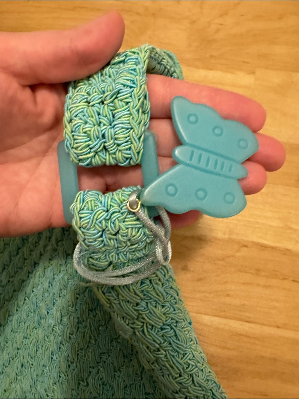 Y2K Macrame Crochet Medium Teal Pastel Purse Large with Butterfly Bag Charm - Picture 3 of 10